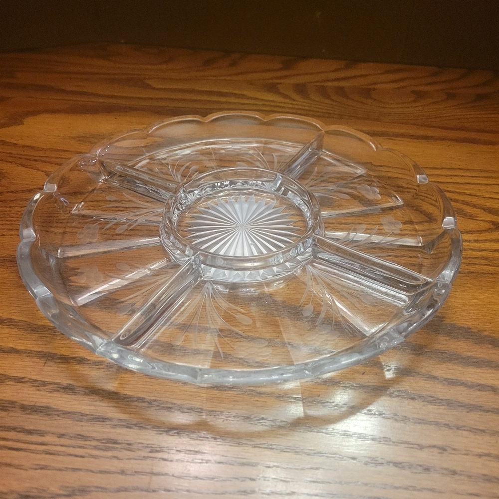 Vintage Cut Glass 5 Compartments Serving  Dish